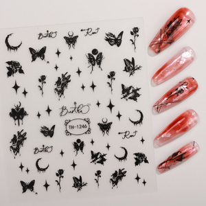 Venta al por Mayor de Fábrica, Pegatinas y Envolturas de <span class=keywords><strong>Uñas</strong></span> Brillantes, Impermeables, de Plástico, con Diseño Punk Oscuro, 3D, DIY, con Serpientes y Mariposas, para Chicas Modernas - Product Image 1