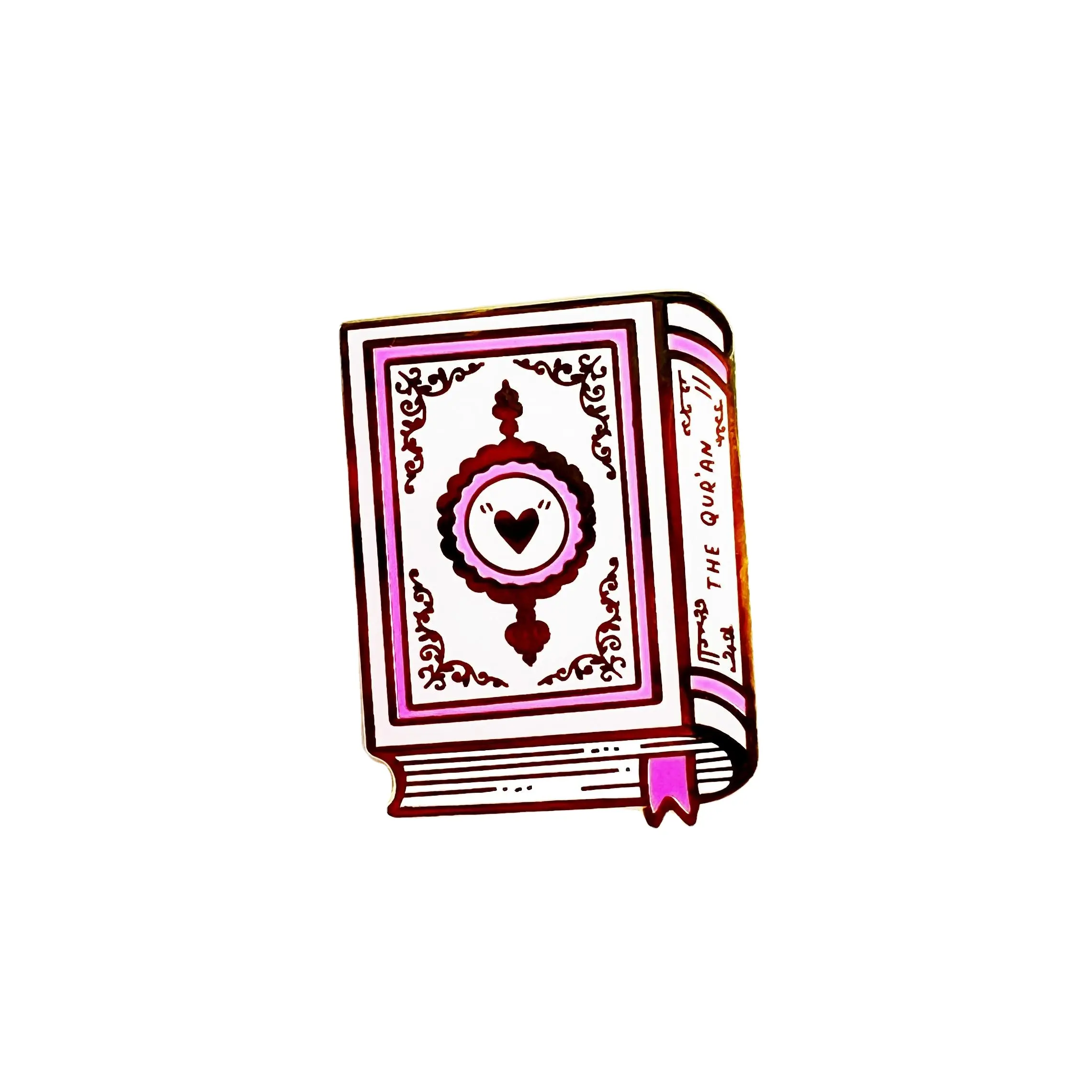 Desain disesuaikan kualitas tinggi Muslim Islam disesuaikan logam emas lembut enamel keras pin bros buku pin merah muda enamel pin lencana