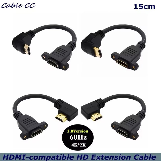 15cm 60Hz HDMI-Compatible With Screw Male to Female 90 Degree 2.0V HDMI-compatible Extension Cable for HD TV LCD laptop PS3
