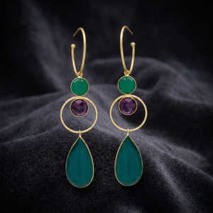 Quartz Hydro Gemstone Drop <b>Earrings</b> with Gold Plated Silver Ethnic Style for Wedding Engagement - Product Image 3