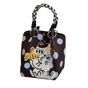 Sac fourre-tout unisexe tricoté en polyester, à fermoir magnétique, grande capacité, portable, modèle hiver populaire, carré moyen, pour le déjeuner, idéal pour l'export. - Product Image 6