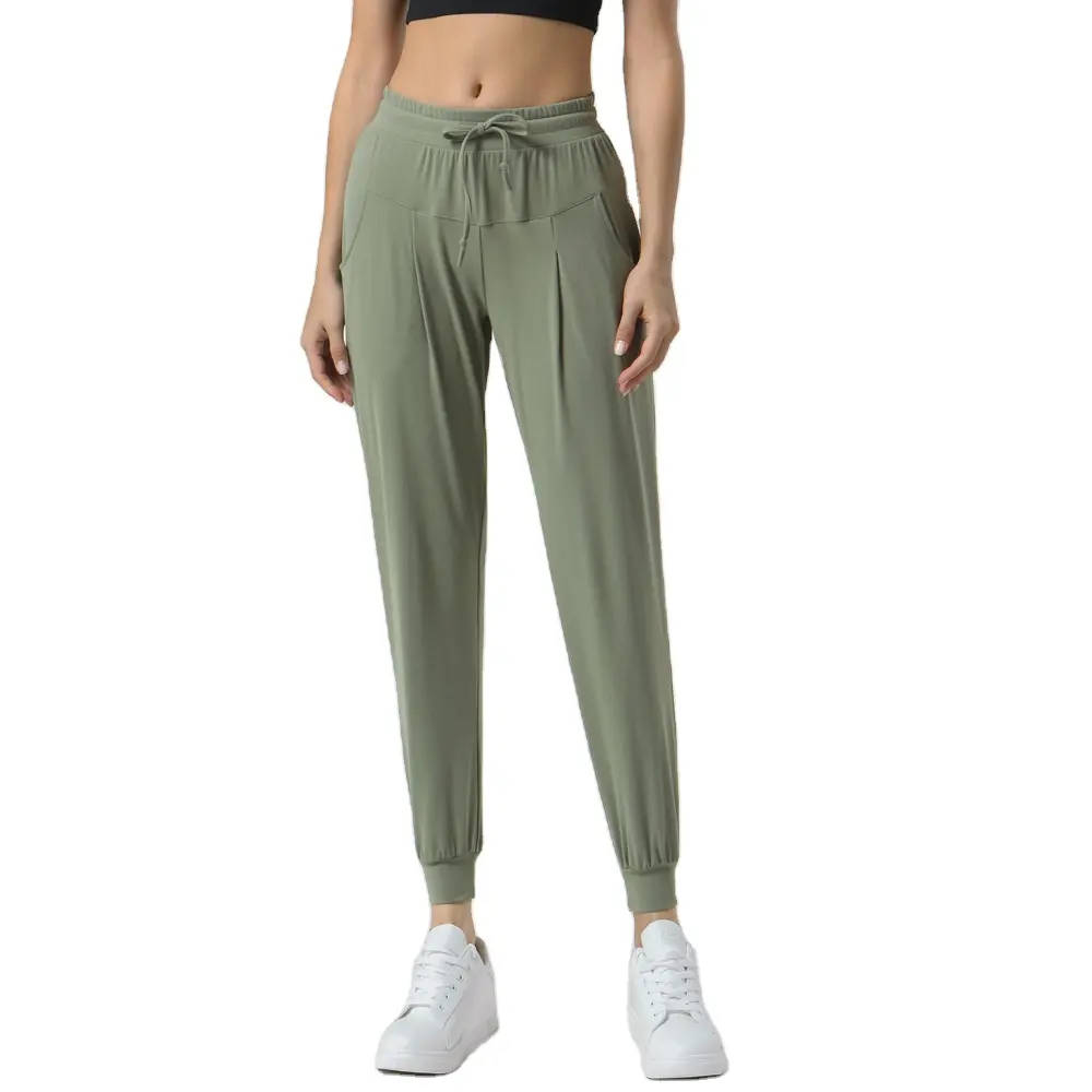 Women Double Sided Sanding Super Soft Super Smooth Pants Adjustable Elastic Band Design High Waist Yoga Pants With Big Pocket