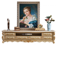 Ensemble de meubles de salon de style européen en bois massif laqué doré, table basse et meuble TV avec rangement, projet clé en main, pour salons luxueux
