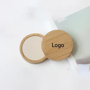 Logo personalizzato specchio di bambù ecologico Design rotondo tasca trucco specchio a mano piccolo specchio cosmetico per regalo per ragazze