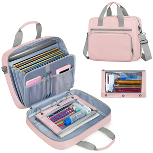 3 Ring Zipper Binder with Binder Pencil Pouch, Expanding File Organizer with Padded <b>Sleeve</b> Fit for 14 Inch <b>Laptop</b> - Product Image 1