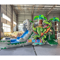 Château gonflable à thème dinosaure avec toboggan aquatique et piscine à éclaboussures, 0,55 mm PVC, prix fabricant