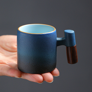 Taza <span class=keywords><strong>de</strong></span> café retro <span class=keywords><strong>de</strong></span> cerámica degradada <span class=keywords><strong>de</strong></span> 60ml 70ml, estilo japonés, hecha en horno, con asa <span class=keywords><strong>de</strong></span> madera, para latte y té. - Product Image 2
