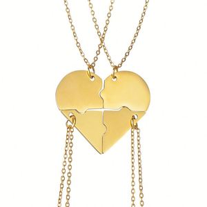 18K Gold Plated Adjustable Chain 4 Heart Puzzle Pendant Bestfriend Diy <b>Name</b> <b>Necklace</b> Stainless Steel Jewelry - Product Image 1