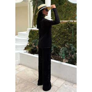 Conjunto de Suéter Tejido para Mujer Odette, Negro, Otoñal, Casual, Transpirable, con Pantalones de Manga Larga - Product Image 4