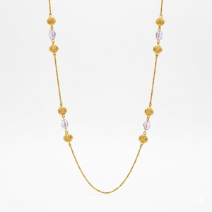 Collier Mala antique en argent 925 avec perles lavande, longue chaîne traditionnelle, bijoux ethniques de mariage pour femmes, pour le quotidien, les fêtes et les occasions hindoues - Product Image 1