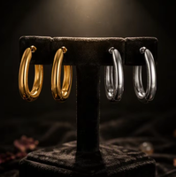 Anting Hoop Baja Tahan Karat Bentuk U Anting Huggie untuk Wanita Anting Hoop Oval Bentuk Tetesan Air