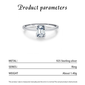S925 <b>Silver</b> Women's <b>Emerald</b> Cut Zircon Engagement <b>Ring</b> Bezel Setting Classic Style <b>Emerald</b> Cut Bezel <b>Ring</b> - Product Image 2