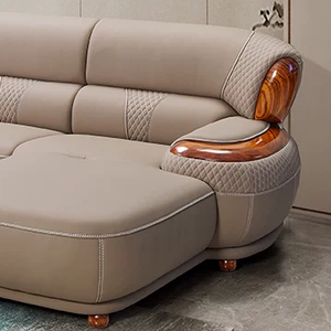 Canapé en cuir de vachette véritable de style européen, bois massif doré noble, mobilier de salon haut de gamme de luxe pour appartement et villa - Product Image 5