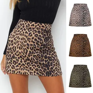 Women Leopard Pattern Faux Suede Short Skirt Back Zipper Pencil Mini Skirt High Waisted Faux Suede Leopard A-line Bodycon Skirt