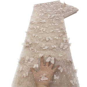 Chocoo Chất Lượng Cao 3D Bướm Nigeria Thêu Đính Cườm Ren Vải Đào Sequin Lưới Chất Liệu Ren - Product Image 1