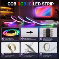 Bande LED COB intelligente BERIXDEEP RGB IC 360 LED/m 8mm 24V, couleur magique réglable, dynamique, flexible, contrôle par application pour la création de designs lumineux DIY