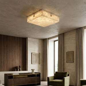 <b>Modern</b> Square Alabaster <b>Ceiling</b> <b>Light</b> Luxury Brass Flush Mount Lamp for Bedroom Living Room <b>LED</b> Designer Stone Decor Wholesale - Product Image 2