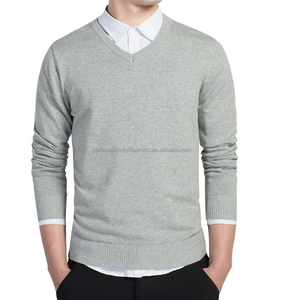 Chemises en tricot à manches longues et col en V en coton pour hommes, <span class=keywords><strong>pull</strong></span>-over tricoté en jersey <span class=keywords><strong>de</strong></span> coupe ajustée et unie - Product Image 6