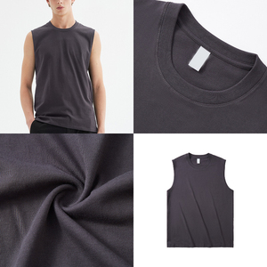 High Quality Solid Cool Feel Sleeveless T Shirt Vest Custom Logo <b>Tshirt</b> GymTank Top 100%Cotton Knitted T-shirt for Men - Product Image 4