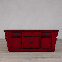 Meubles chinois en bois pour villa, consoles peintes à la main, finition vieillie, style antique et vintage, sur mesure.