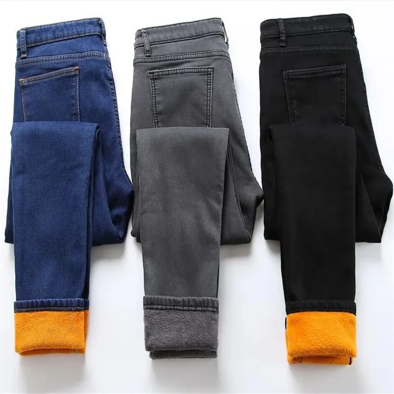 Autumn Winter Warm Jeans for women Slim Straight Plus Velvet Thick Denim Trousers Stretchy Casual Long Pants