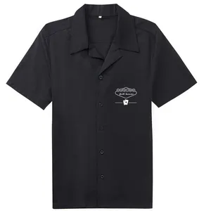 Camisa masculina bordada vintage, com gola casual e manga curta, com botão e bolso, 90s