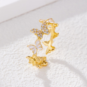 Butterfly Open Ring Gold Plated Pave Setting Enamel Insect Design Fashion Jewelry Gift For Women - Product Image 1