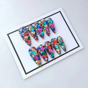 Diseño 100 colección alta calidad 10 Uds Press-On francés cuadrado <span class=keywords><strong>uñas</strong></span> postizas lujo hecho a mano Gel acrílico para dedos arte hecho a mano - Product Image 1