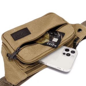 Sac banane sport en toile 26x13x3, multi-compartiments, antivol, pour téléphone, sac de poitrine homme, pour tenues quotidiennes, kaki, noir, café, vert armée - Product Image 1