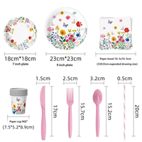 Service de table à motif floral aquarelle printanier, idéal pour les mariages printaniers, les goûters et les réceptions nuptiales