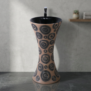 Lavabo de Pedestal de Cerámica con Relieve Vitrossa Matt, Diseño de Madera, Blanco y Marrón - Product Image 2