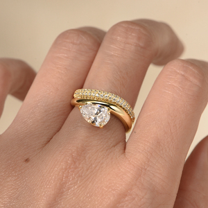 Anello a Goccia in Argento Sterling 925 Placcato Oro 14K con Zircone, Design a Onda con Quattro Griffe, per Matrimonio e Fidanzamento, per Donna - Product Image 4