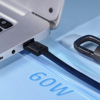 Câble de charge rapide USB Type-C en alliage de zinc de haute qualité avec logo personnalisé, gaine en PVC, porte-clés et crochet en fer