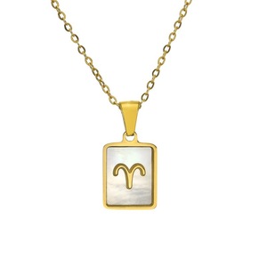 Twelve <b>Constellation</b> Shell Inlaid 18K Gold Pendant Stainless Steel <b>Necklace</b> For Daily Wear Gift - Product Image 4