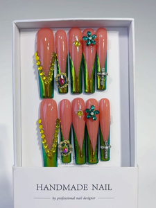 Ongles press-on de luxe à couverture complète |   Faux ongles réutilisables, longs, forme cercueil carré, avec option de logo personnalisé, 10 pièces, <span class=keywords><strong>en</strong></span> ABS - Product Image 2