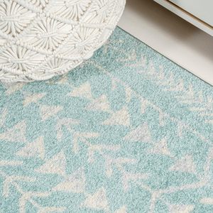 Tapis d'intérieur de style marocain 8x10 pieds, motif floral turquoise et crème, style bohème scandinave pour salon - Product Image 4
