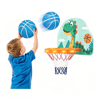 MILI Mini panier de basket mural pliable avec lumières, motif dinosaure de dessin animé, jouet de tir au basket d'intérieur pour enfant avec ballon