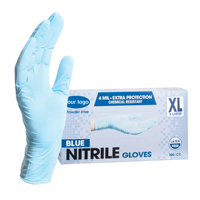 Gants jetables en nitrile bleu sans poudre avec logo personnalisé, 100 pièces/boîte, gants en nitrile de qualité supérieure avec couleur bleue