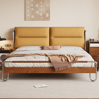 Lit en bois massif de style Bauhaus, design Mid-century Modern, vintage français, 1,52 m/1,82 m, sommier bas avec fonction de démontage, modèle 9902
