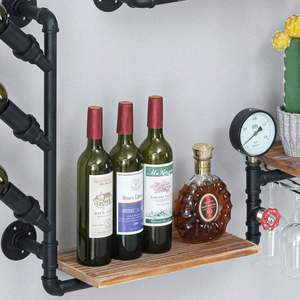औद्योगिक पाइप अलमारियों वाइन रैक दीवार पर लटका वाइन रैक दीवार लटका वाइन ग्लास हैंगर वाइन ग्लास हैंगर - Product Image 6