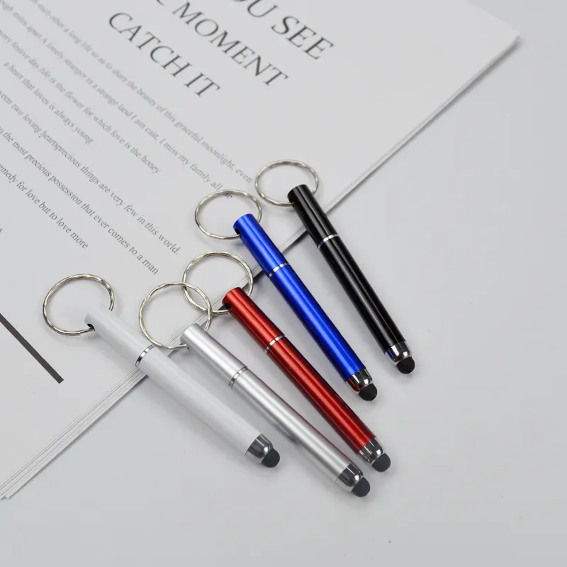 Aangepaste Duurzaam Zwart Sleutelhanger Mini Effen Kleur Siliconen Metalen Smartphone Screen Balpen Stylus Pen