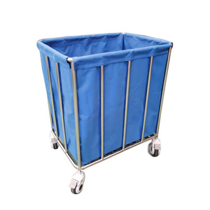 Chariot à linge en acier inoxydable avec doublure en toile, 4 roues, semi-fermé, pour chariots de nettoyage - Product Image 1