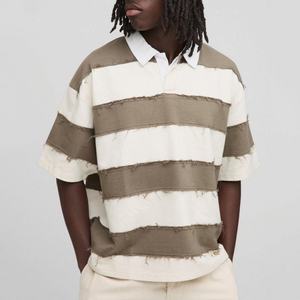 Camisetas de Manga Corta de Alta Calidad para Hombre, 100% Algodón, Estilo Rugby Holgado, Desgastado, Transpirable, de Punto, Ajuste Holgado - Product Image 1