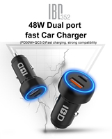Adaptateur de chargeur de voiture rapide double USB et Type-C 48W avec prise en charge PD 3.0 et SCP