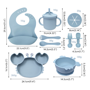 Ensemble d'alimentation pour bébé en silicone avec assiette, bol et tasse à bec, motif crabe mignon, sans BPA, écologique, passe au lave-vaisselle, fournitures de sevrage, 9 pièces, 1 distributeur - Product Image 2