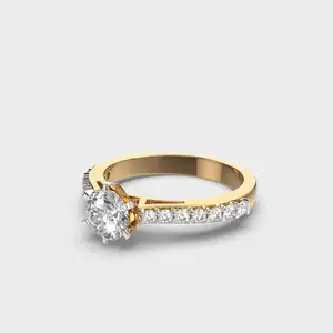 Round brilliant shape lab grown diamond solitaire custom design 18k gold ring for engagement, wedding and party