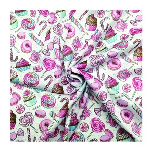 Schlussverkauf Polyester Stricking Jersey Süßigkeiten bedruckter Stoff Kuchen digitaler Druck Textilien für DIY-Spielzeug und Haustierkleidung