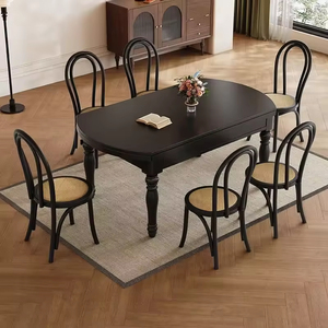 <span class=keywords><strong>Table</strong></span> à manger ronde extensible vintage en <span class=keywords><strong>bois</strong></span> massif finition noire avec <span class=keywords><strong>pieds</strong></span> tournés, <span class=keywords><strong>table</strong></span> <span class=keywords><strong>de</strong></span> cuisine pour 6 à 8 personnes, <span class=keywords><strong>table</strong></span> à manger <span class=keywords><strong>pas</strong></span> chère - Product Image 6