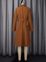 ADR060323 Robe élégante d'hiver à manches longues marron, robe de bureau formelle à double boutonnage avec ceinture