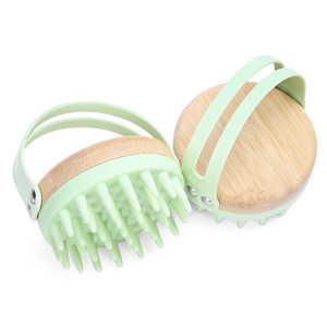 Silicone Bath Brush Oval Long Handle Bamboo Massage Scrubber For Back Cleaning - Product Image 5